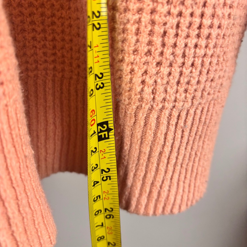 Aerie Waffle Knit Hoodie Pullover Peach Oversized V Neck Sweater - Picture 10 of 12